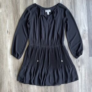 Joseph Ribkoff Pleated Sheer Balloon Sleeve Dress Size 8 Modest Witchy Gothic‎